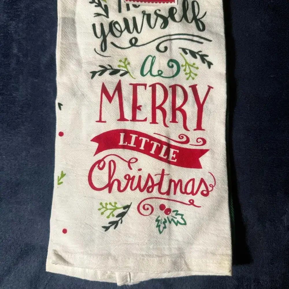 Serafina Home XMAS Towels: Merry Christmas & Poinsettia Print, 100% Cotton